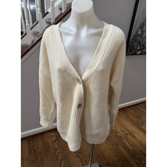Stateside 100% Cashmere Ribbed V Neck Cardigan Sweater Off White Size Small - Picture 1 of 3